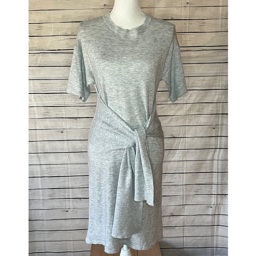 White Closet Gray Tie-Front Midi T-Shirt Sweater Dress